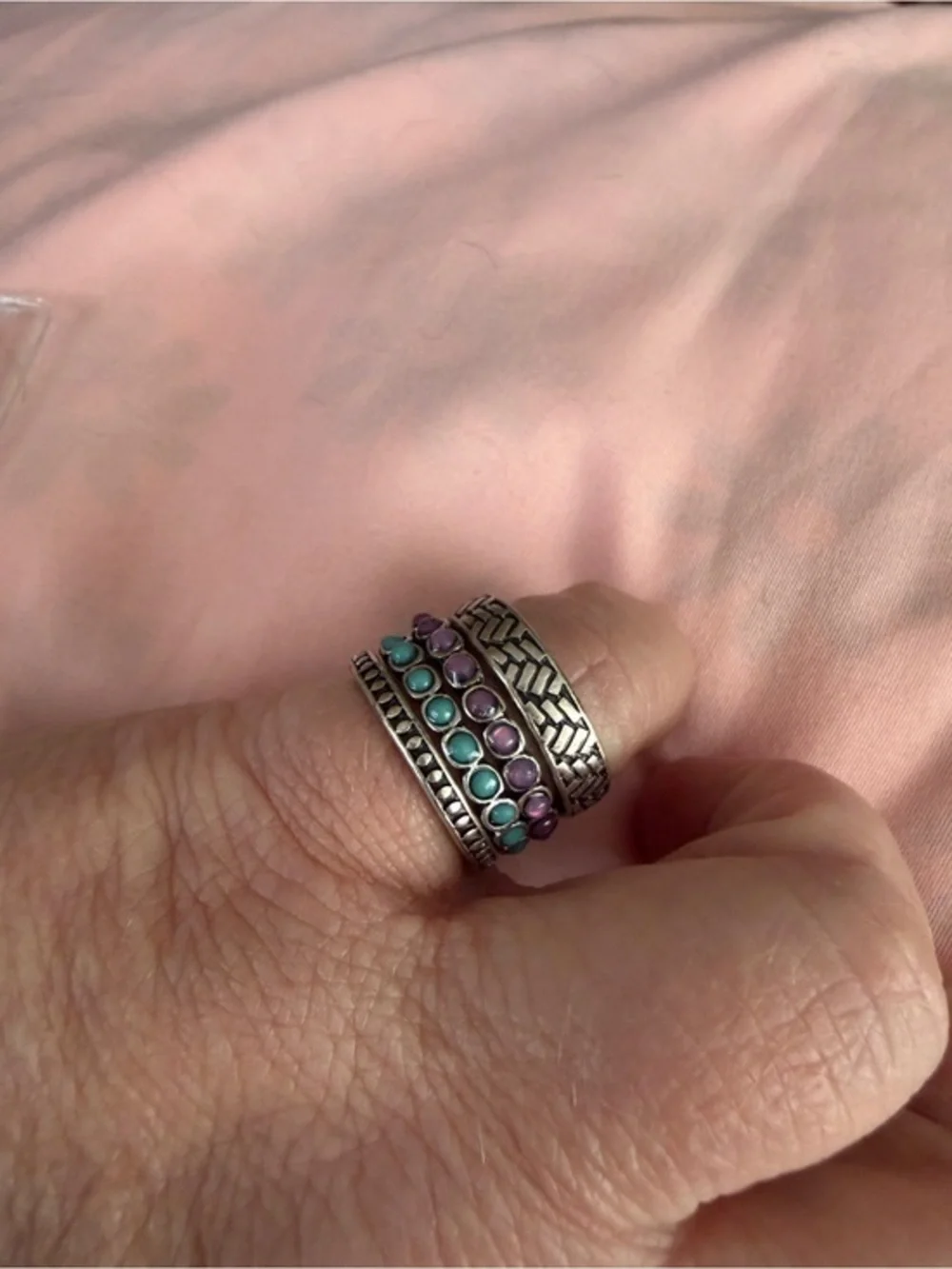 Sterling-Style Purple & Turquoise Stacking Ring Set of 4